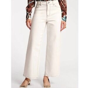Frances Valentine Ace Jean White Contrast Stitch Wide Leg Size 6